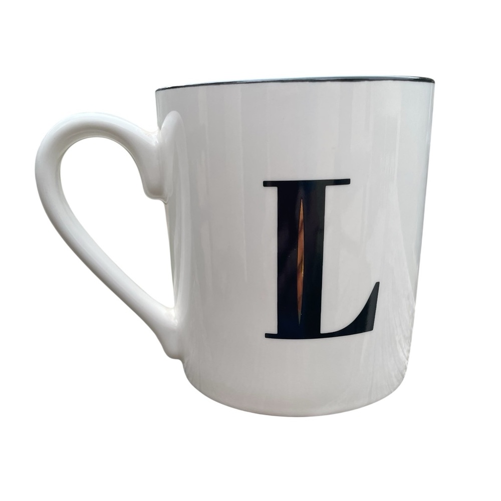Threshold Stonewear Mug White with Black Trim Initial L in Black with Gold - Picture 3 of 6